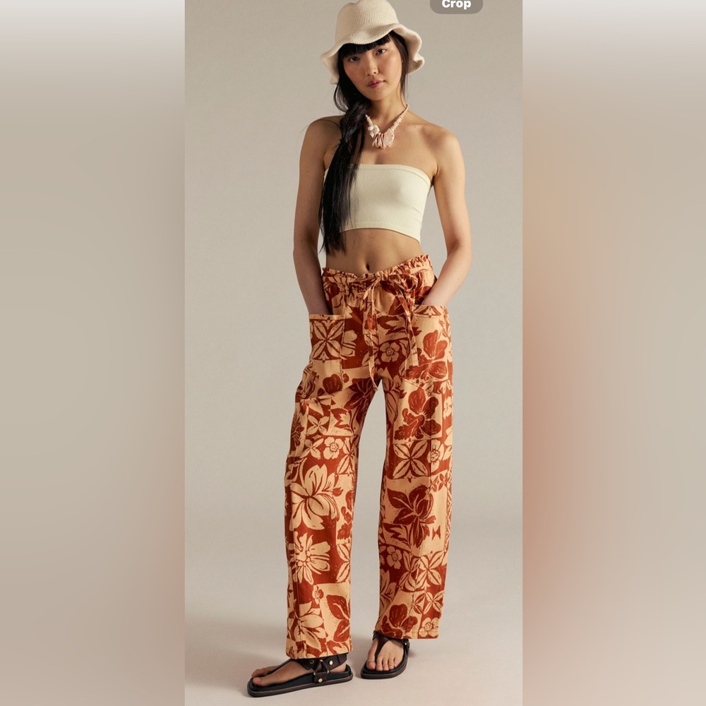 Free People Mirage Printed Pull On Jeans We The Free Relaxed Orange Floral